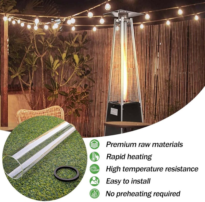 REEPLAR Patio Heater Glass Tube Replacement,49.5" Tall 4" Diameter with Silicone Connecting Ring Compatible with Four-Sided Pyramid Flame Outdoor Heater, Glass Tube Patio Heater for Hiland, Fire Sense - Image 2